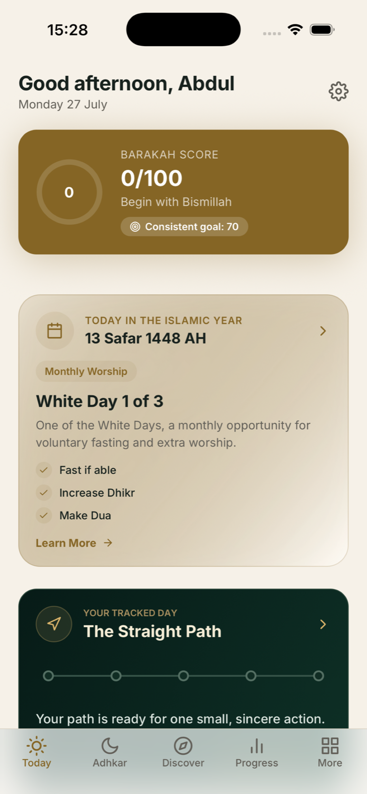 Istiqamah Today dashboard